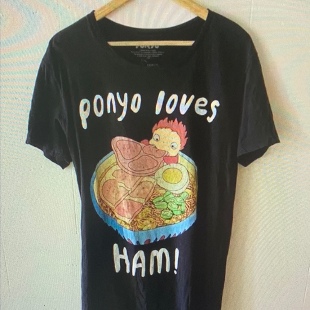 Bioworld Black 'Ponyo Loves Ham' Tee